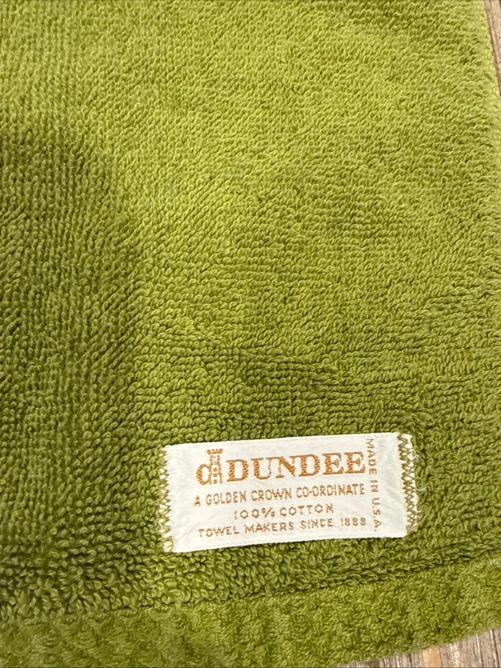 MCM Dundee Golden Crown Towel Set 3pc Avocado Green Floral Vine Retro Cotton USA